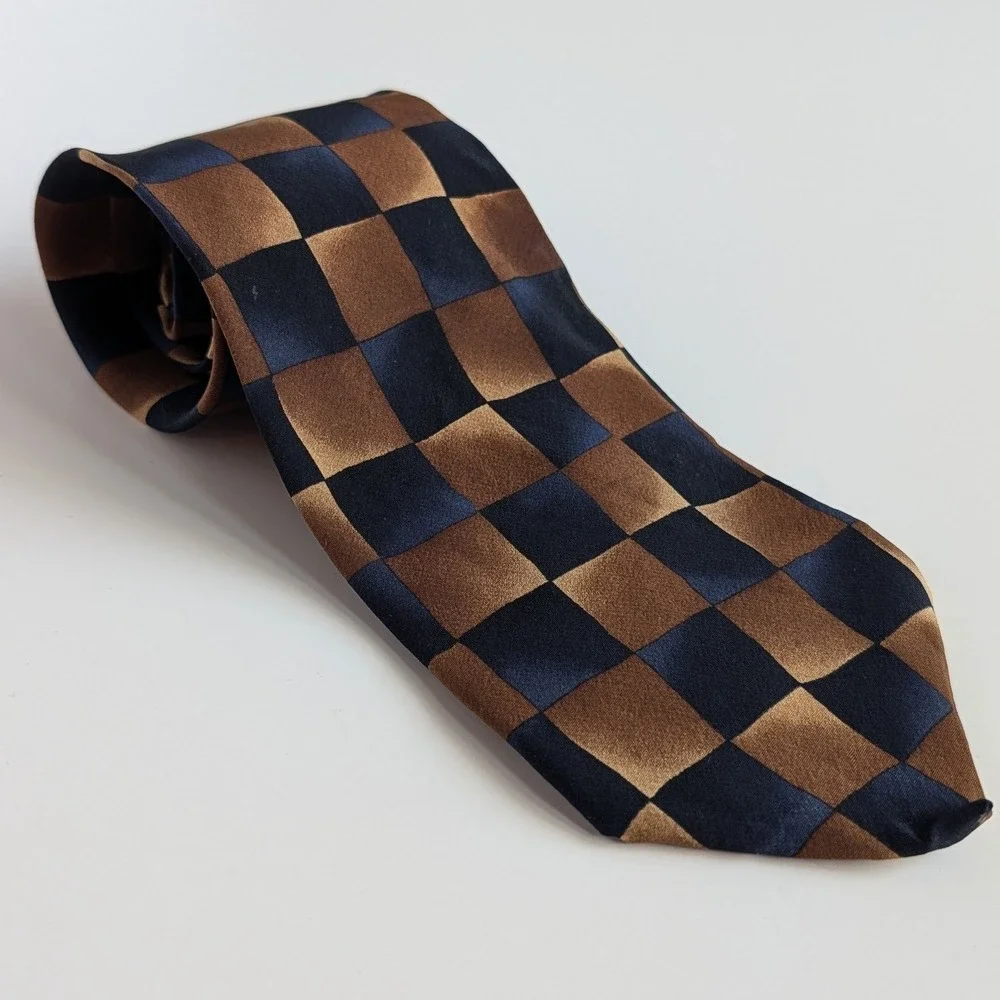 Jimmy V Jim Valvano Mens Silk Tie Brown Navy Blue Checkerboard Wide‎ 4 Inch